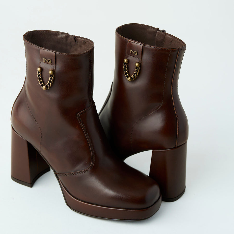 NeroGiardini Brown Leather High Heeled Ankle Boots - Nozomi