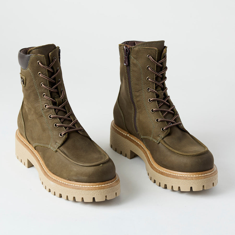 NeroGiardini Olive Green Suede Leather Biker Boots - Nozomi