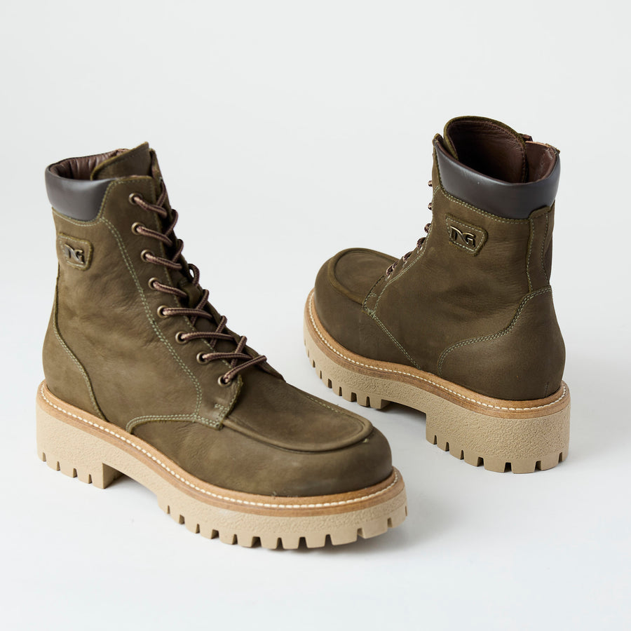 NeroGiardini Olive Green Suede Leather Biker Boots - Nozomi