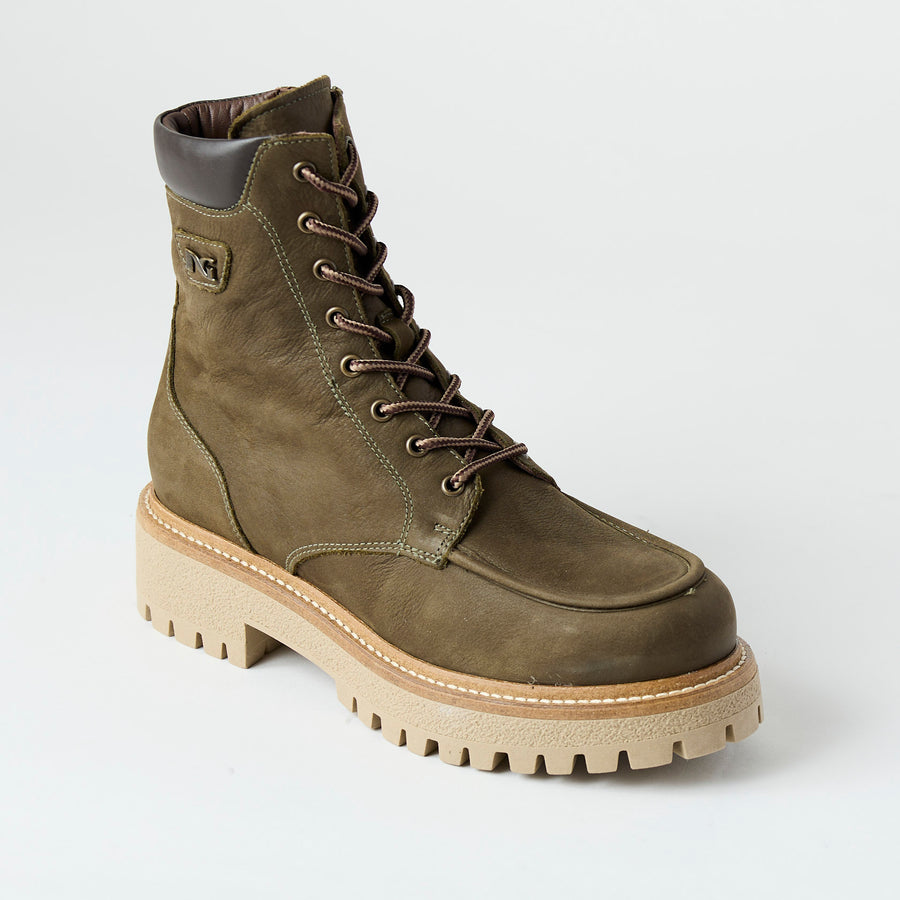 NeroGiardini Olive Green Suede Leather Biker Boots - Nozomi