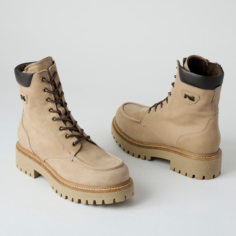 NeroGiardini Beige Suede Leather Biker Boots - Nozomi