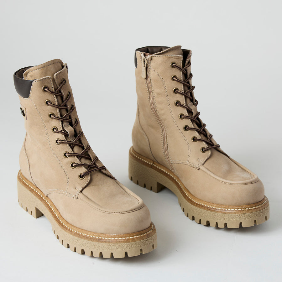 NeroGiardini Beige Suede Leather Biker Boots - Nozomi