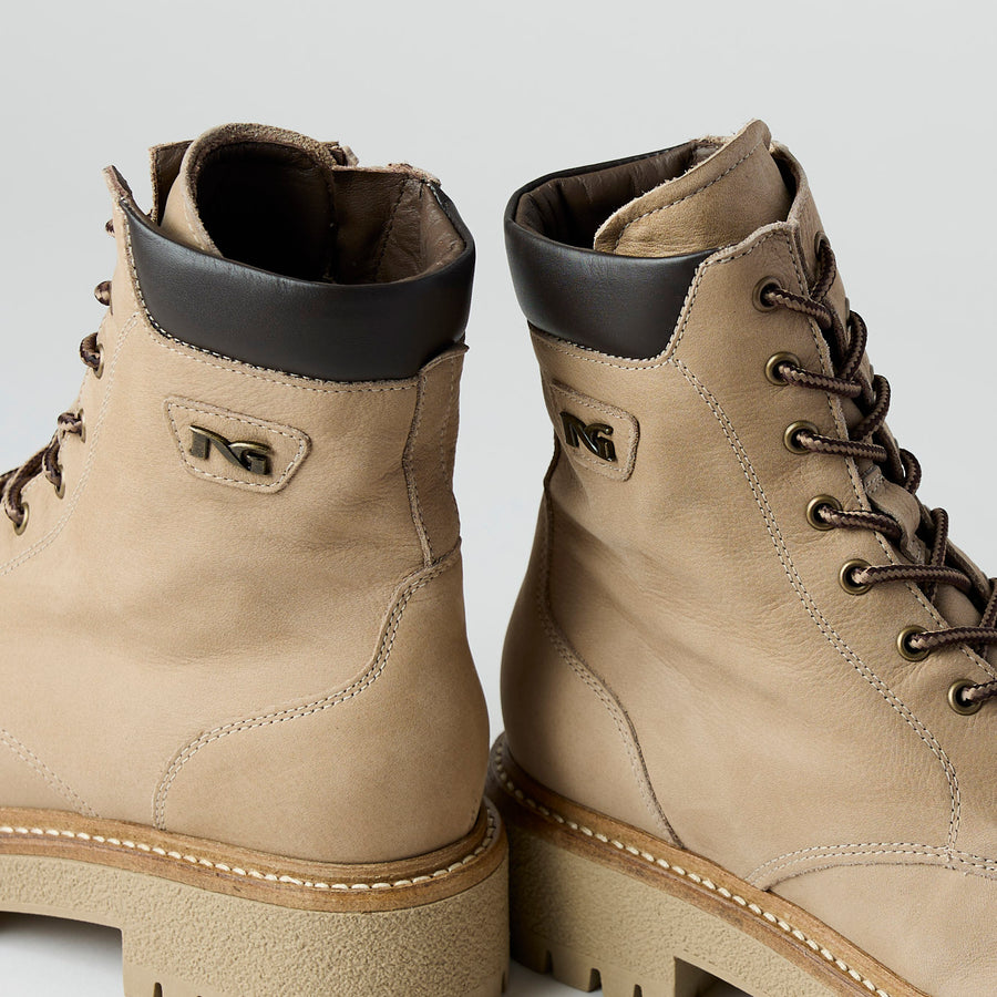 NeroGiardini Beige Suede Leather Biker Boots - Nozomi