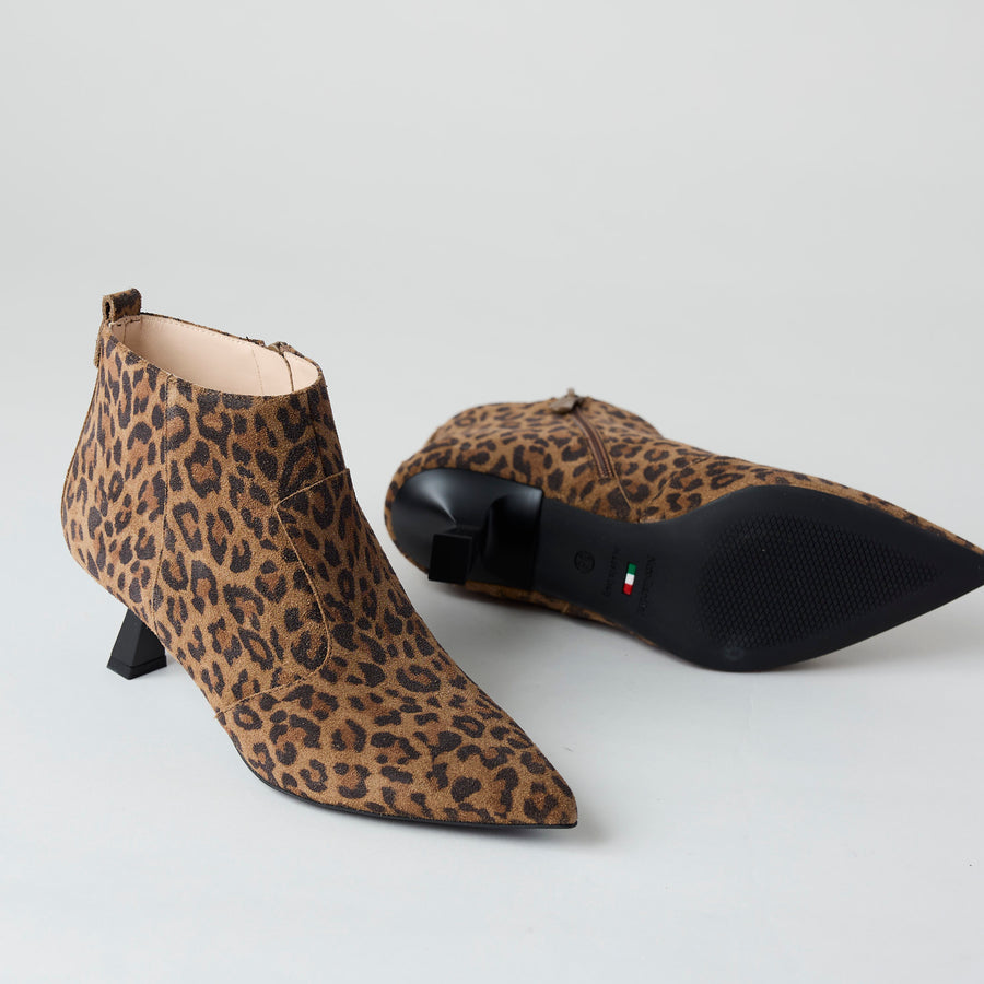 NeroGiardini Leopard Suede Leather Ankle Boots - Nozomi