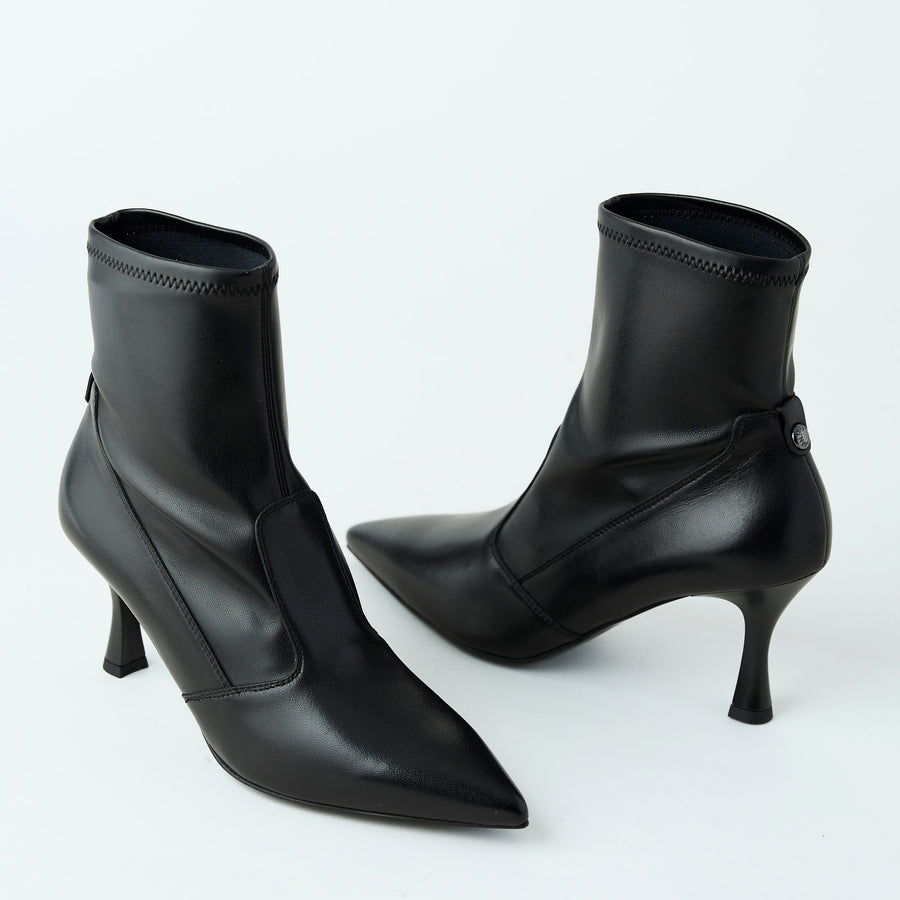 NeroGiardini Black Leather Sock Boots - Nozomi