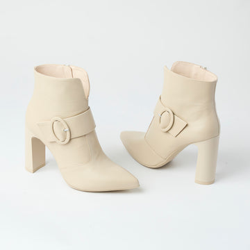 NeroGiardini Cream Leather High Heeled Ankle Boots