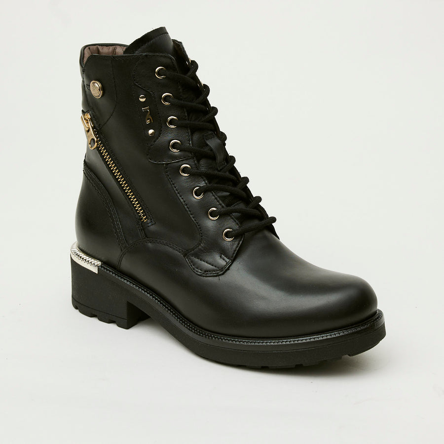 NeroGiardini Black Leather Military Style Boots - Nozomi