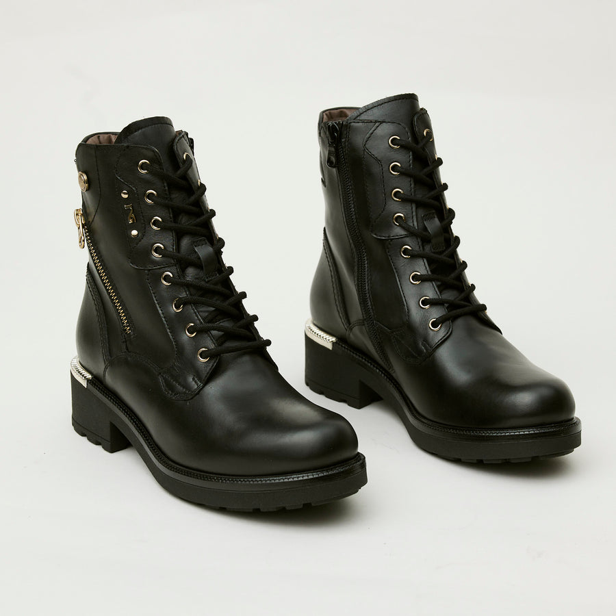 NeroGiardini Black Leather Military Style Boots - Nozomi