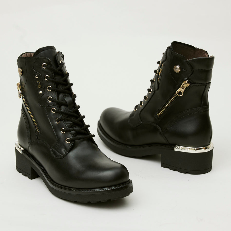 NeroGiardini Black Leather Military Style Boots - Nozomi