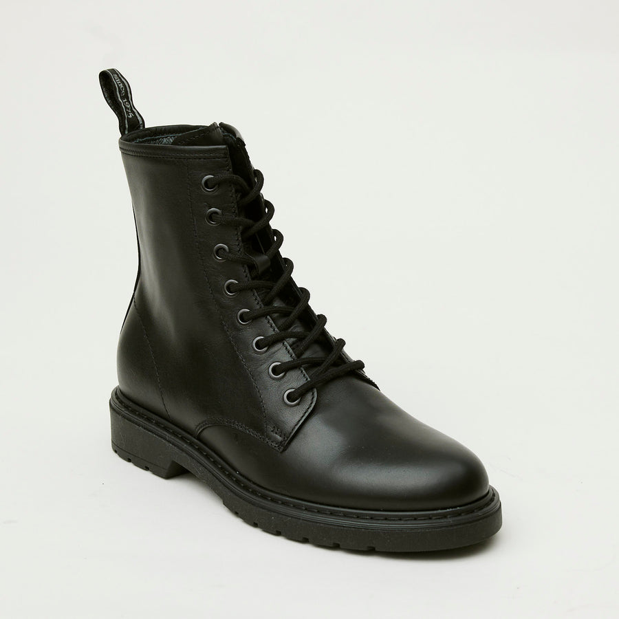 NeroGiardini Black Leather Flat Combat Style Ankle Boots - Nozomi