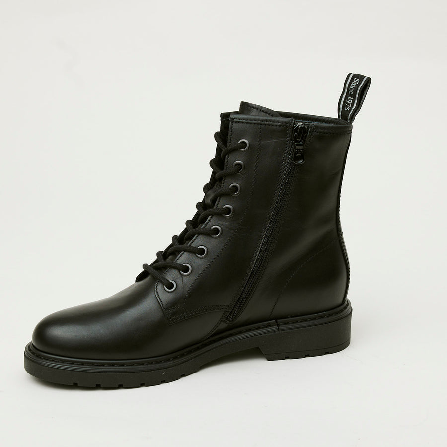 NeroGiardini Black Leather Flat Combat Style Ankle Boots - Nozomi