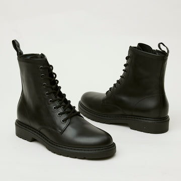 NeroGiardini Black Leather Flat Combat Style Ankle Boots