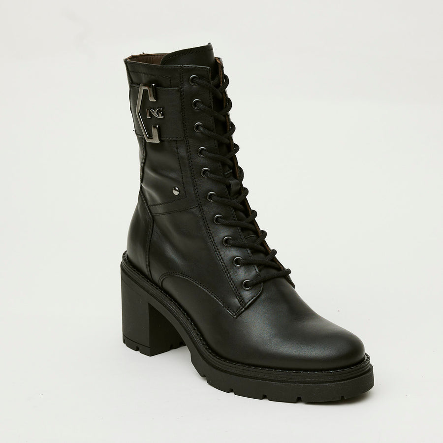NeroGiardini Black Leather Chunky Heeled Ankle Boots - Nozomi