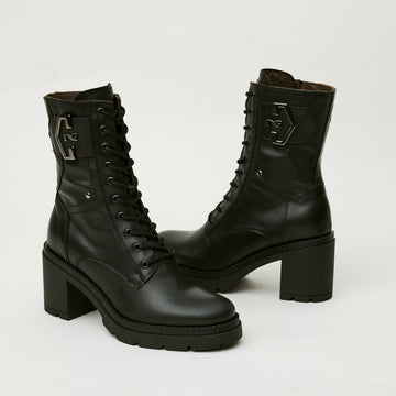NeroGiardini Black Leather Chunky Heeled Ankle Boots