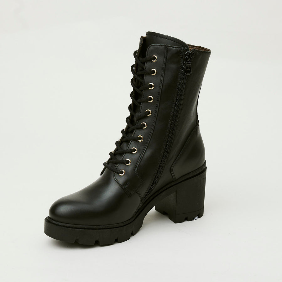 NeroGiardini Black Leather Laced Heeled Ankle Boots - Nozomi