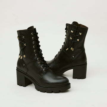 NeroGiardini Black Leather Laced Heeled Ankle Boots