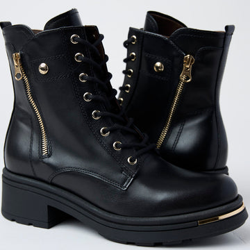 NeroGiardini Black Leather Military Style Boots - Nozomi