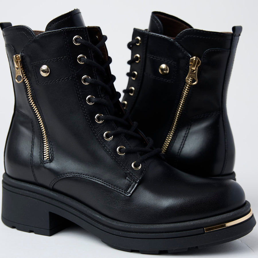 NeroGiardini Black Leather Military Style Boots - Nozomi