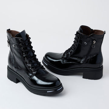NeroGiardini Black Patent Leather Ankle Boots - Nozomi