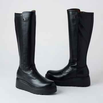 NeroGiardini Black Leather Knee High Flatform Boots