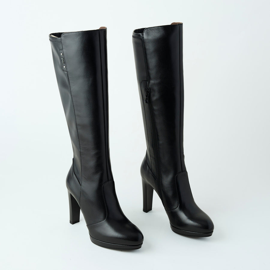 NeroGiardini Black Leather Knee High Boots - Nozomi