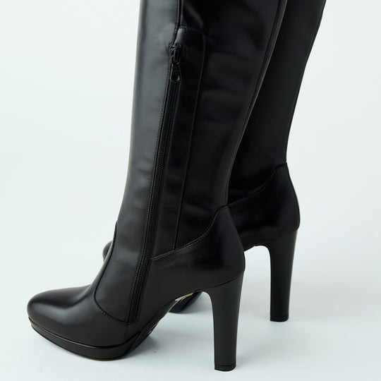 NeroGiardini Black Leather Knee High Boots - Nozomi