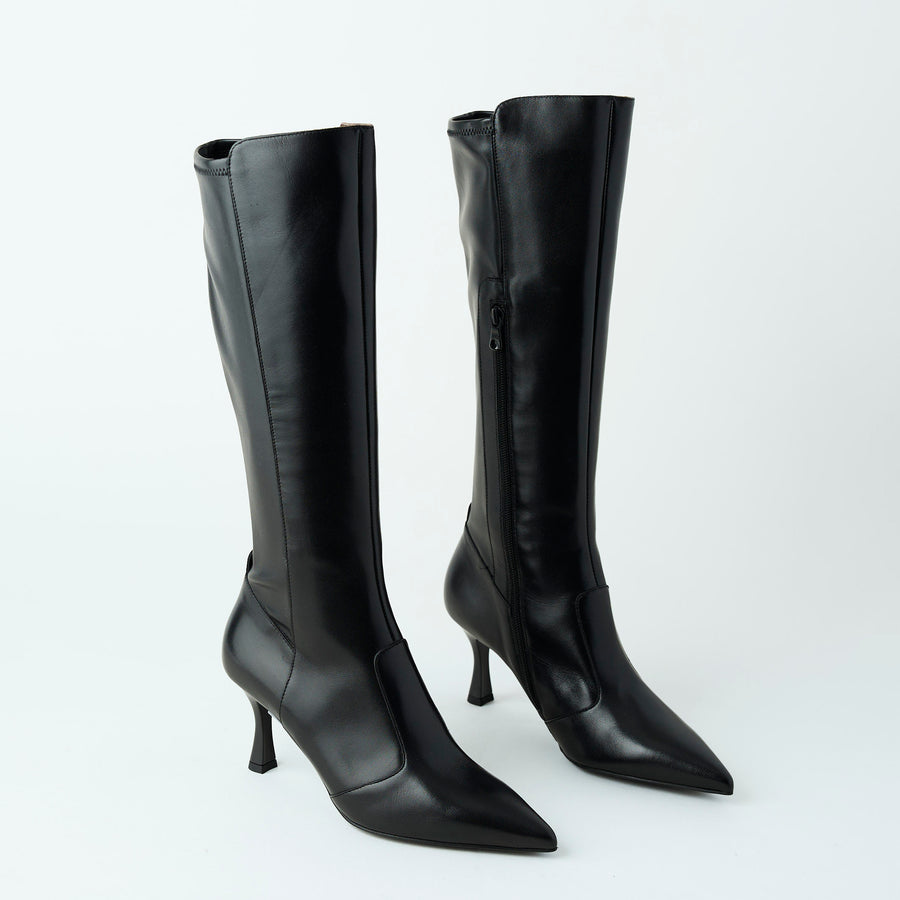NeroGiardini Black Leather Knee High Boots - Nozomi