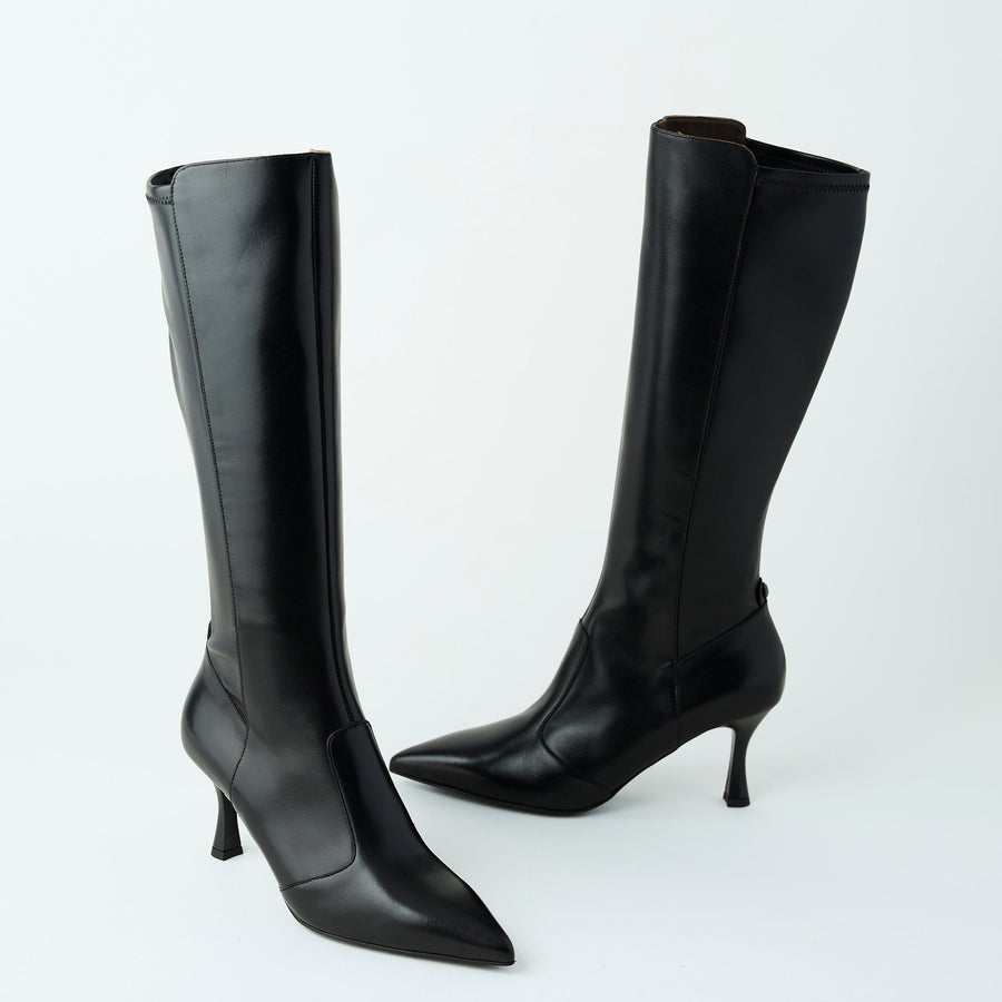 NeroGiardini Black Leather Knee High Boots - Nozomi