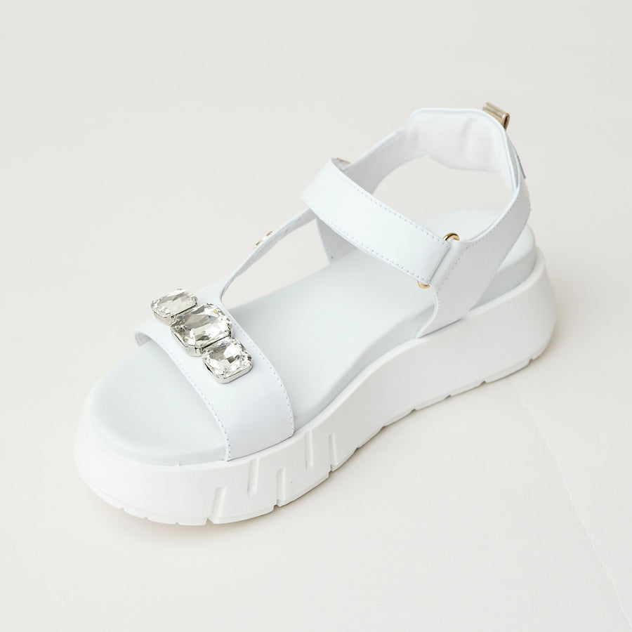 NeroGiardini White Leather Flatform Sandals - Nozomi