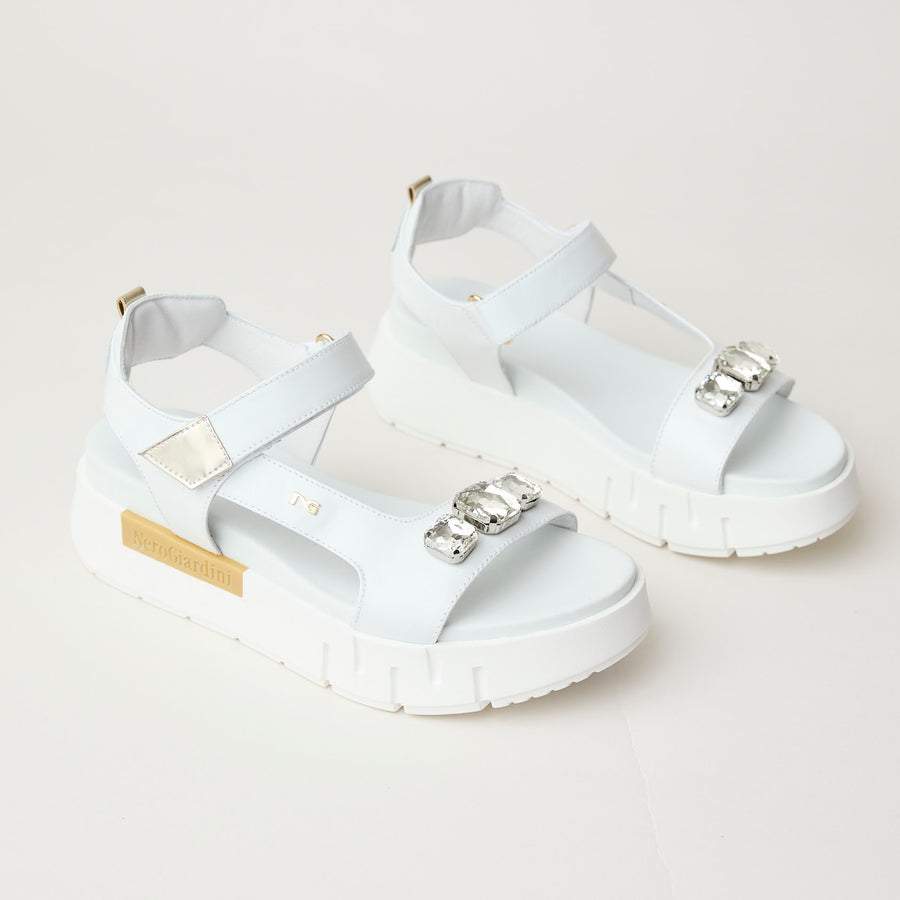 NeroGiardini White Leather Flatform Sandals - Nozomi