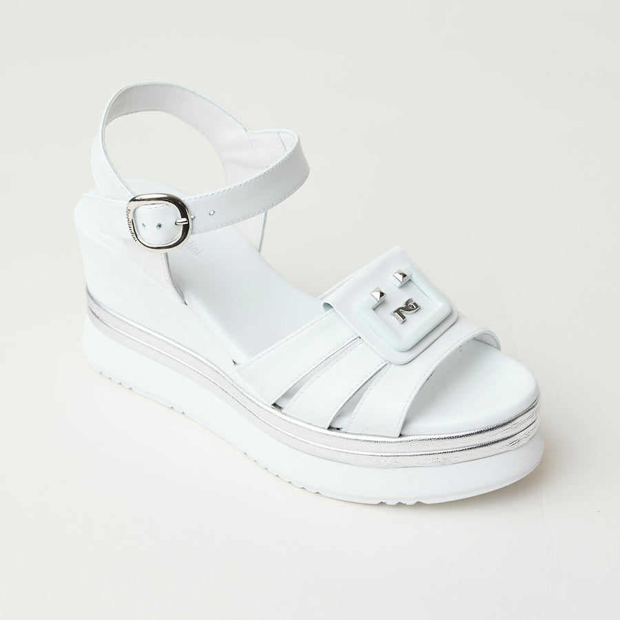 NeroGiardini White Leather Wedge Sandals - Nozomi