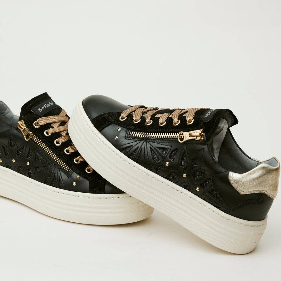 NeroGiardini Black Gold Leather Trainers - Nozomi