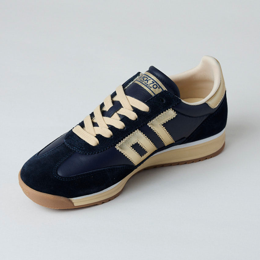 Back 70 Black and Gold Suede Leather Trainers - Nozomi