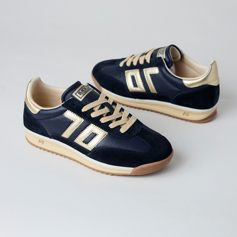 Back 70 Black and Gold Suede Leather Trainers - Nozomi
