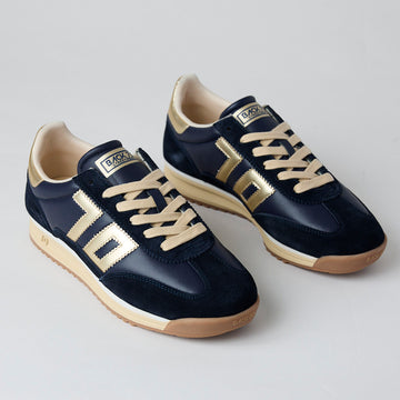 Back 70 Black and Gold Suede Leather Trainers - Nozomi