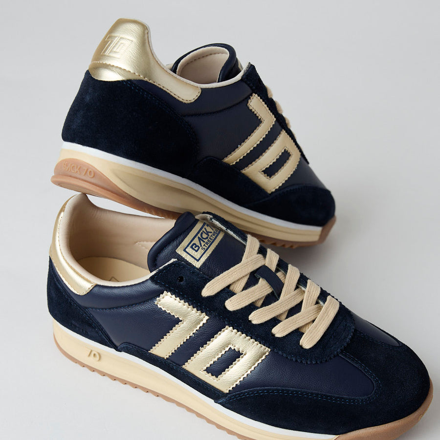 Back 70 Black and Gold Suede Leather Trainers - Nozomi