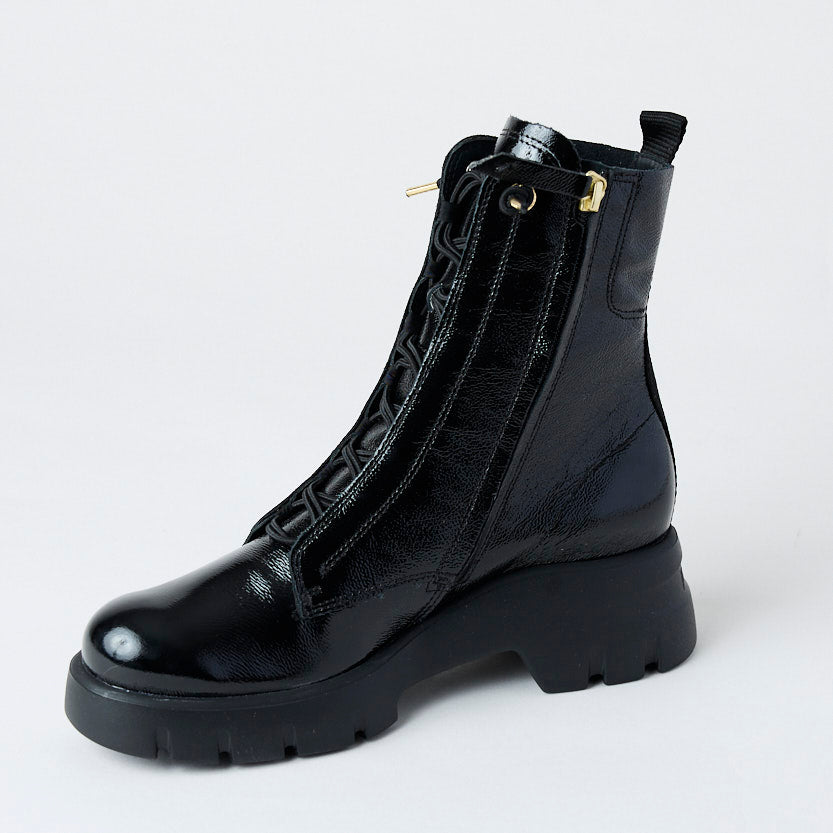 Paul Green Black Patent Leather Military Style Boots - Nozomi