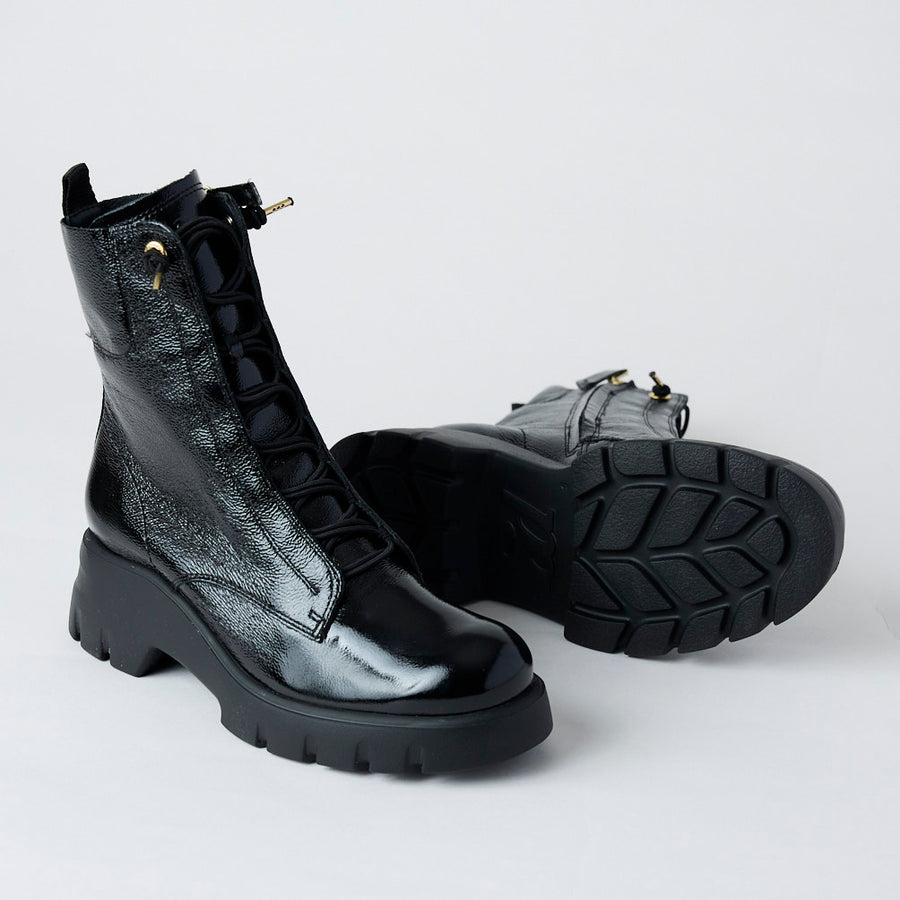 Paul Green Black Patent Leather Military Style Boots - Nozomi