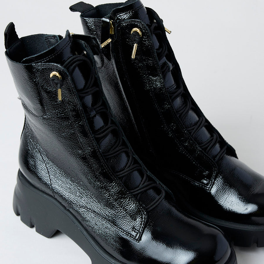 Paul Green Black Patent Leather Military Style Boots - Nozomi