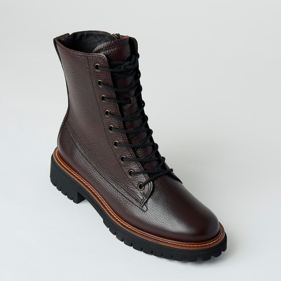 Paul Green Chocolate Brown Leather Military Style Boots - Nozomi