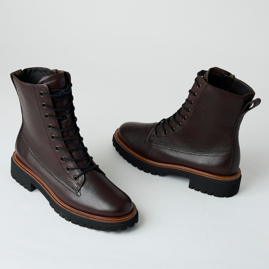 Paul Green Chocolate Brown Leather Military Style Boots - Nozomi