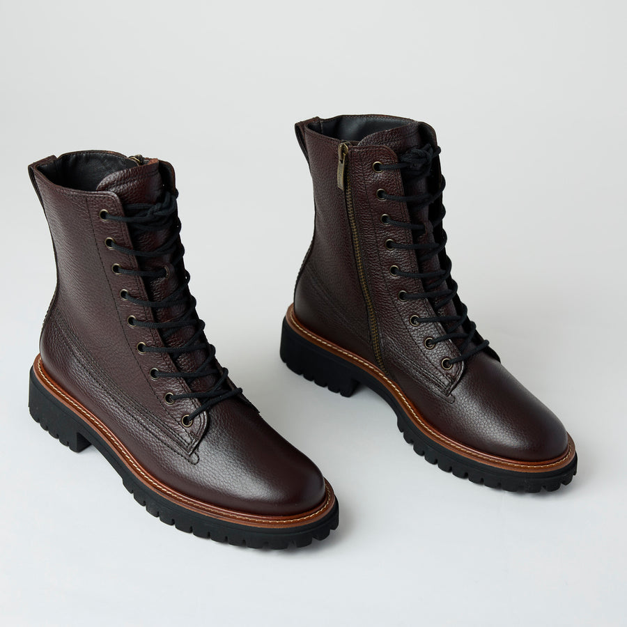 Paul Green Chocolate Brown Leather Military Style Boots - Nozomi