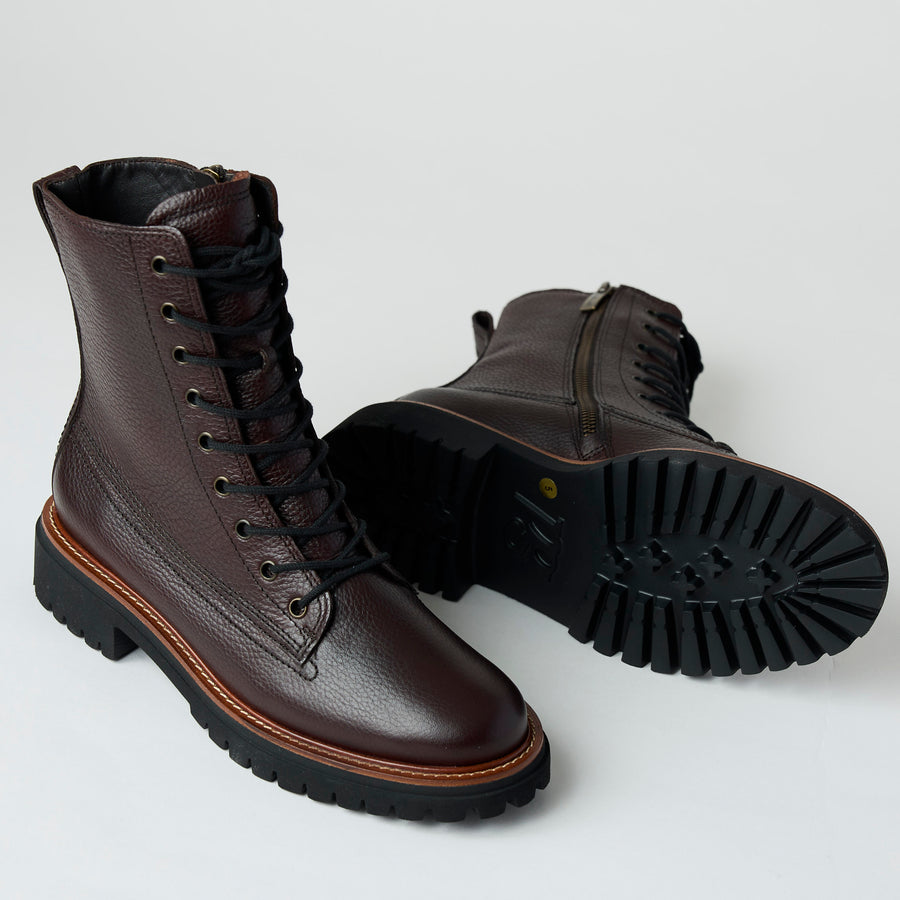 Paul Green Chocolate Brown Leather Military Style Boots - Nozomi