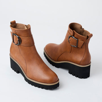 Paul Green Tan Leather Ankle Boots - Nozomi