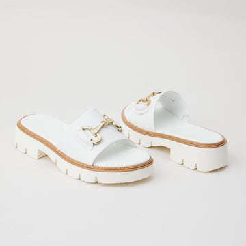 Paul Green White Leather Mules - Nozomi