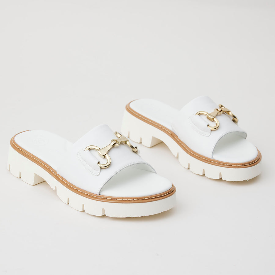 Paul Green White Leather Mules - Nozomi