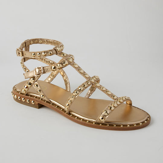Ash Gold Leather Gladiator Style Sandals - Nozomi