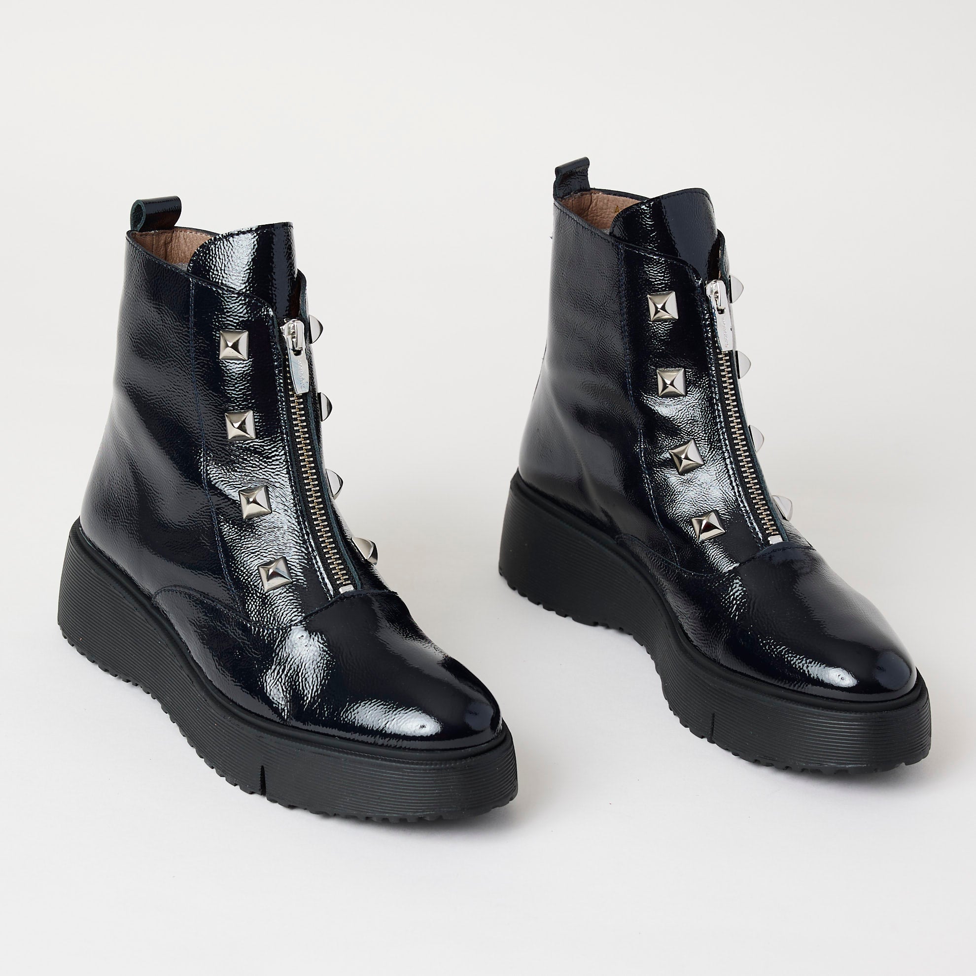 Wonders Navy Patent Leather Ankle Boots Shop online Nozomi