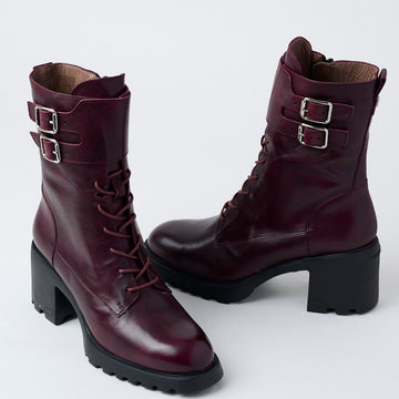 Wonders Wine Leather Biker Style Boots - Nozomi