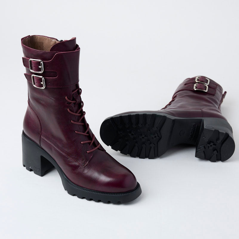 Wonders Wine Leather Biker Style Boots - Nozomi